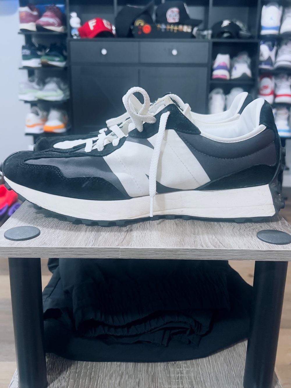 New Balance 327 Black and White Low-Profile Retro Runner Sneakers
